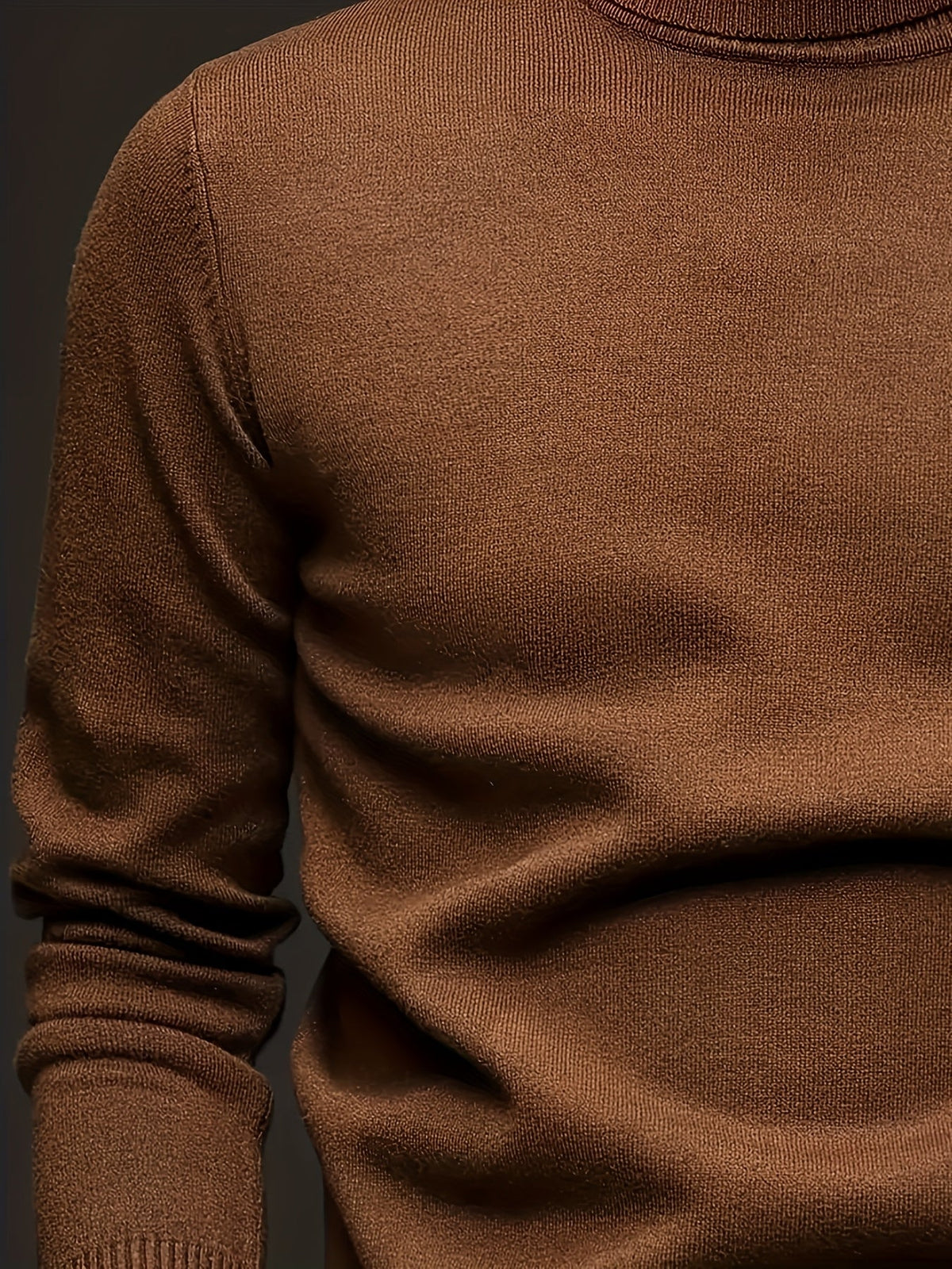 Men's refined ribbed roll-neck high-neck sweater in black, white, bronze and blue, angled view