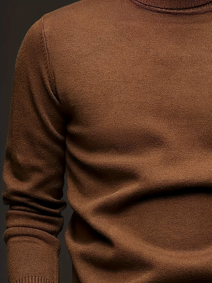 Men's refined ribbed roll-neck high-neck sweater in black, white, bronze and blue, angled view