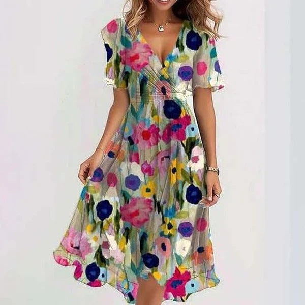 Kessoro women's short sleeve printed asymmetrical dress in multicolour options