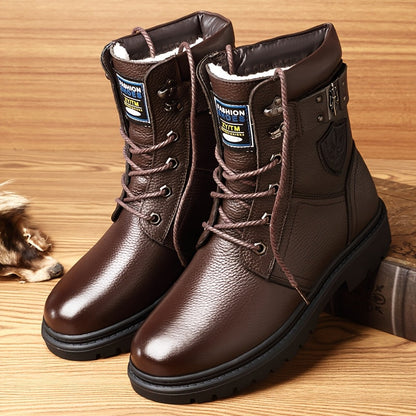 Kessoro men's insulated fleece-lined high-top cold-weather boots in black and brown