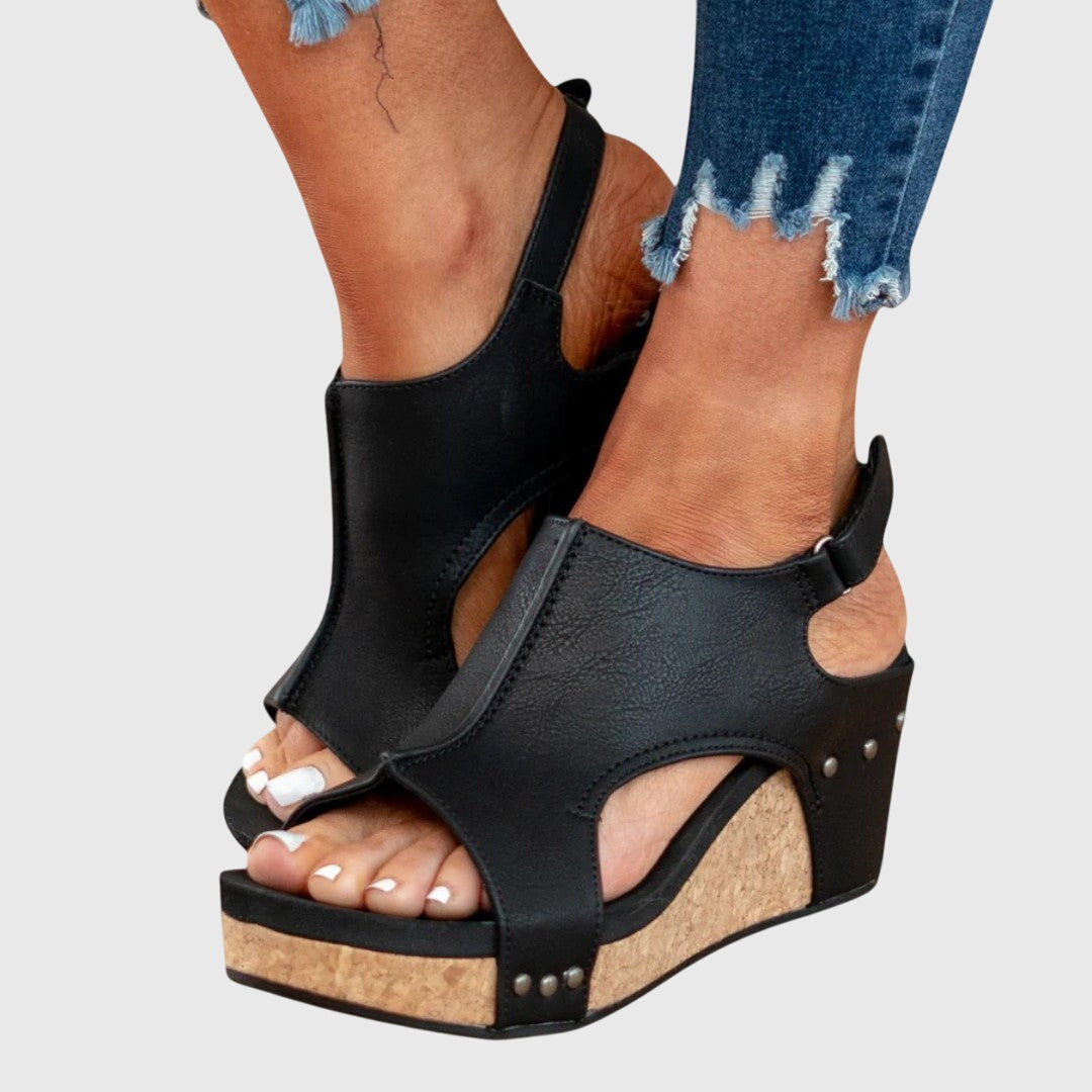 Kessoro women's open toe adjustable orthopedic wedge sandals in beige, black and brown