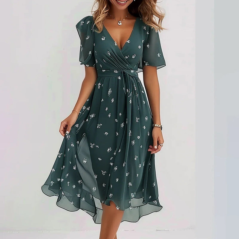 Kessoro women's short sleeve printed asymmetrical dress in multicolour options