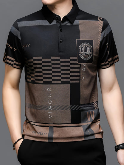 Men's colorblock short-sleeve polo shirt in black, navy blue and white — Kessoro, image 6 of 14