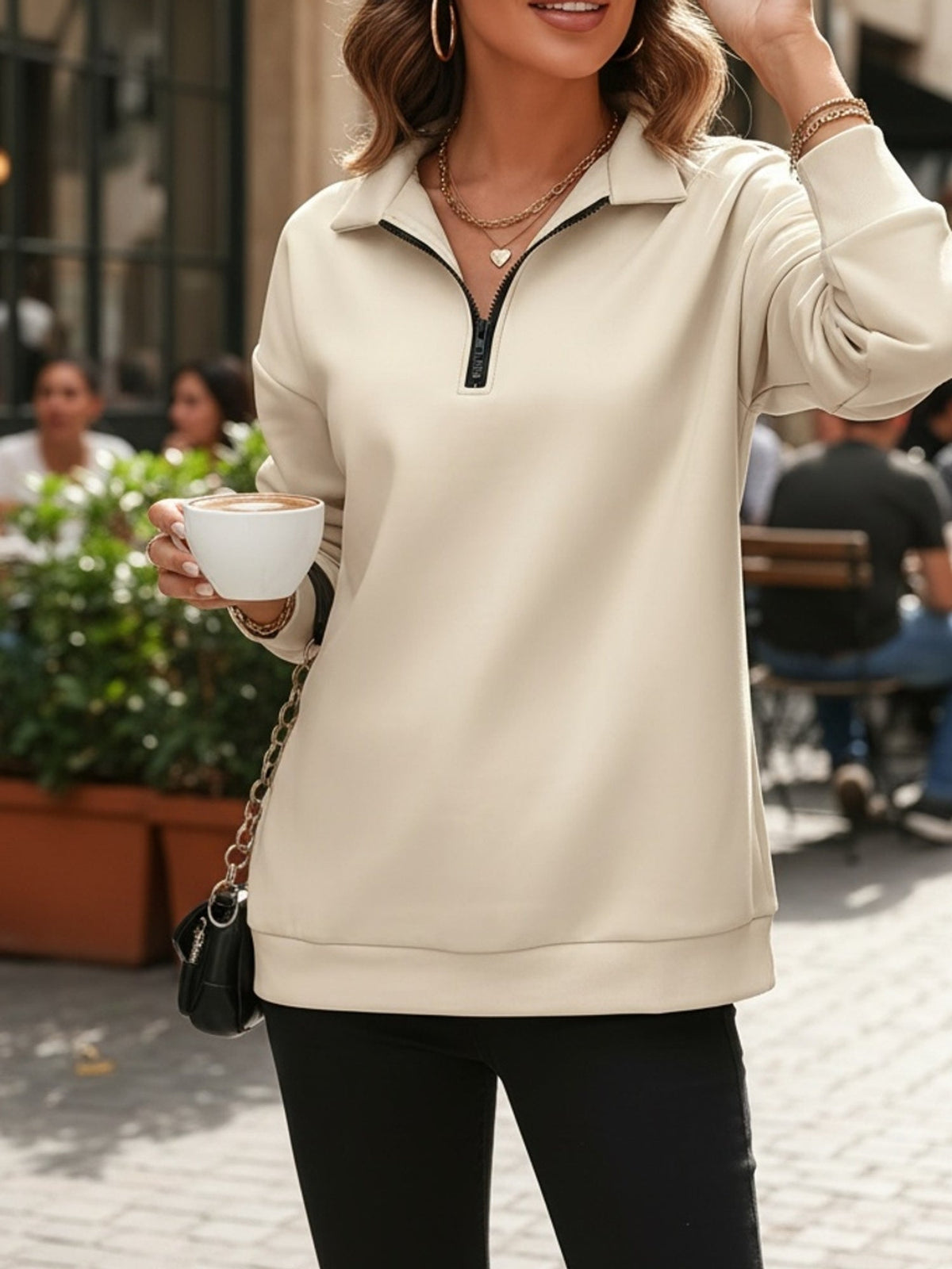 Kessoro women's relaxed collared half-zip sweatshirt in soft everyday colourways