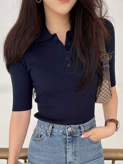 Kessoro women's ribbed half-button collared top in smooth refined colourways
