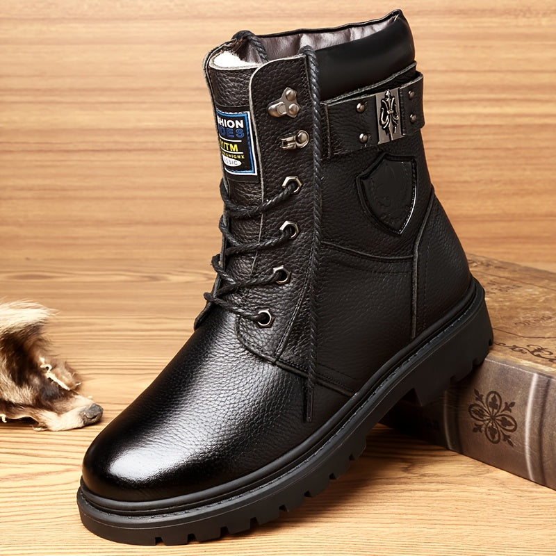 Kessoro men's insulated fleece-lined high-top cold-weather boots in black and brown