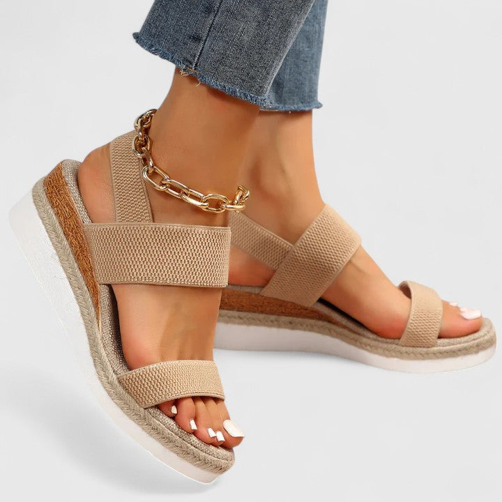 Women's stretch-strap comfort wedge sandals in brown, pink, black, blue and grey — Kessoro, image 2 of 11