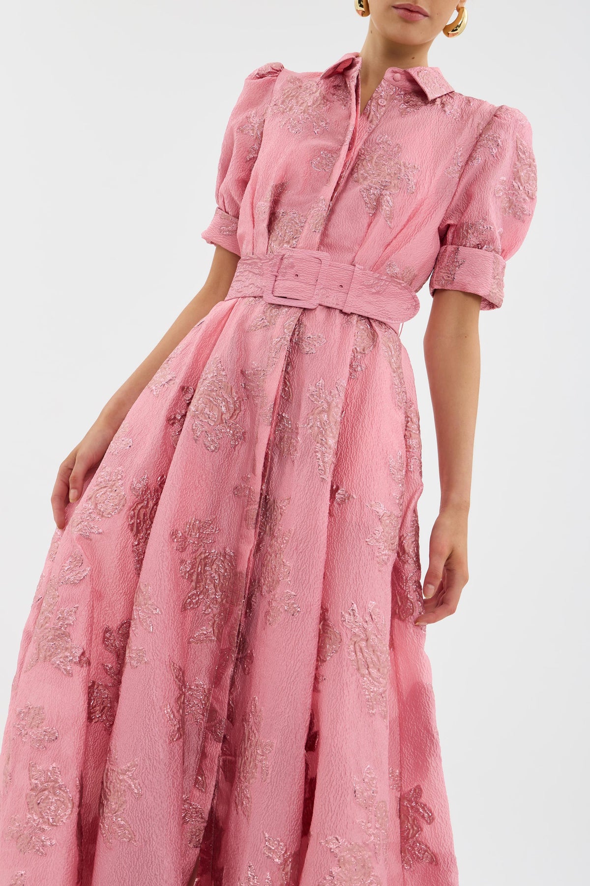 Kessoro women's short puff sleeve dress in pink