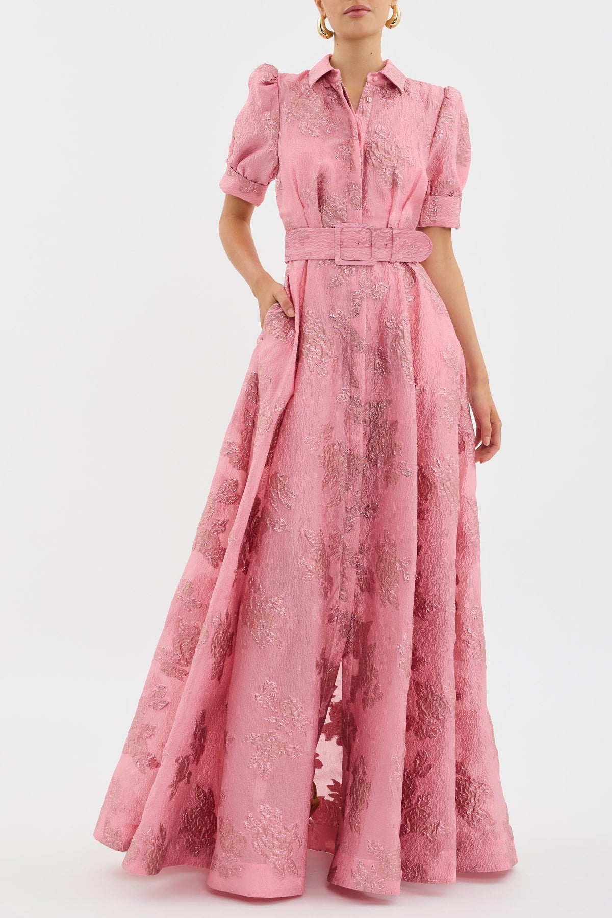 Kessoro women's short puff sleeve dress in pink