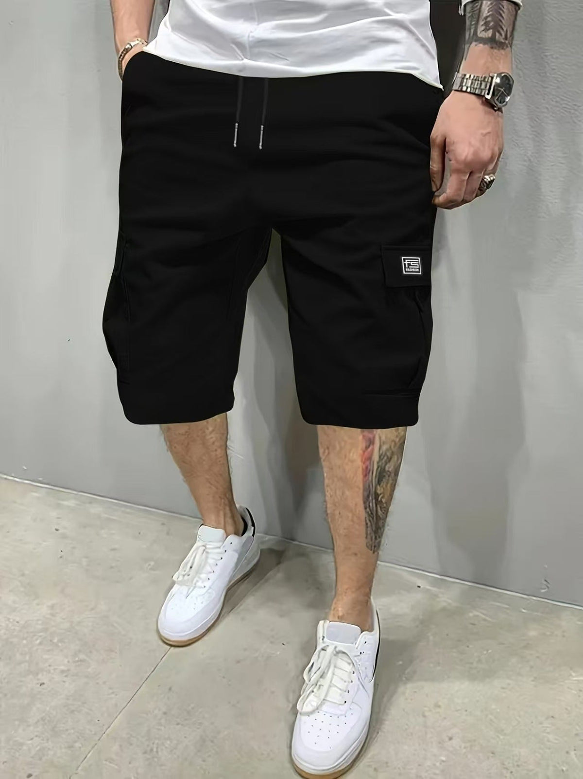 Kessoro men's relaxed drawstring cargo shorts in black, olive green, khaki, brown and grey