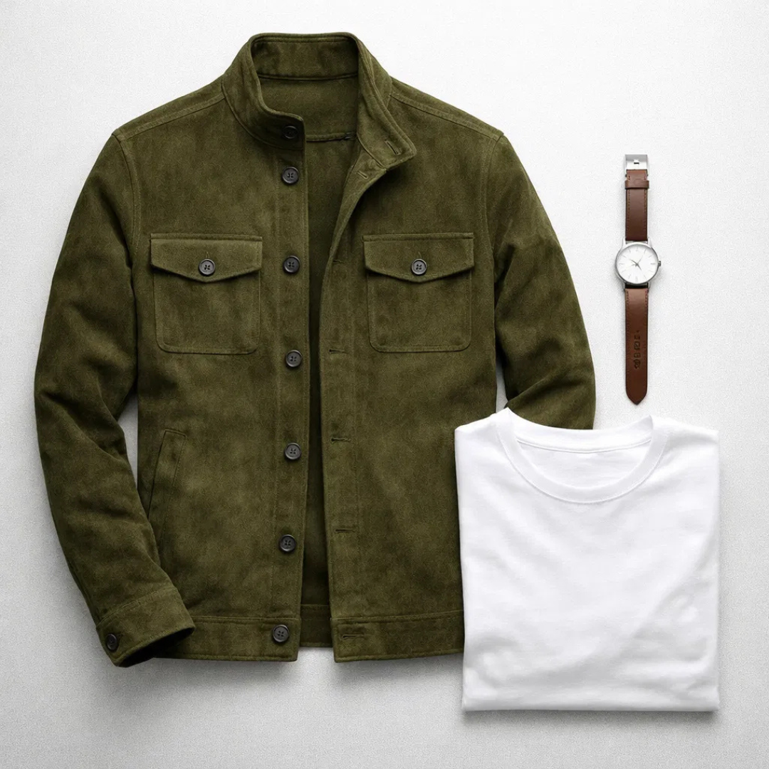 Kessoro men's suede multi-pocket field jacket in green, brown and black