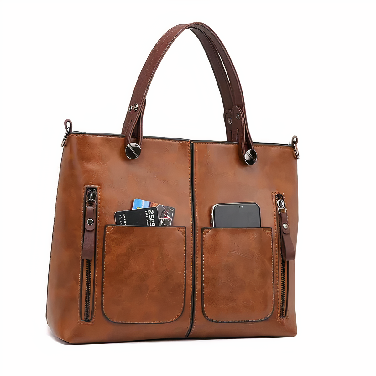 Kessoro women's classic exterior pocket satchel handbag in brown, black and gray
