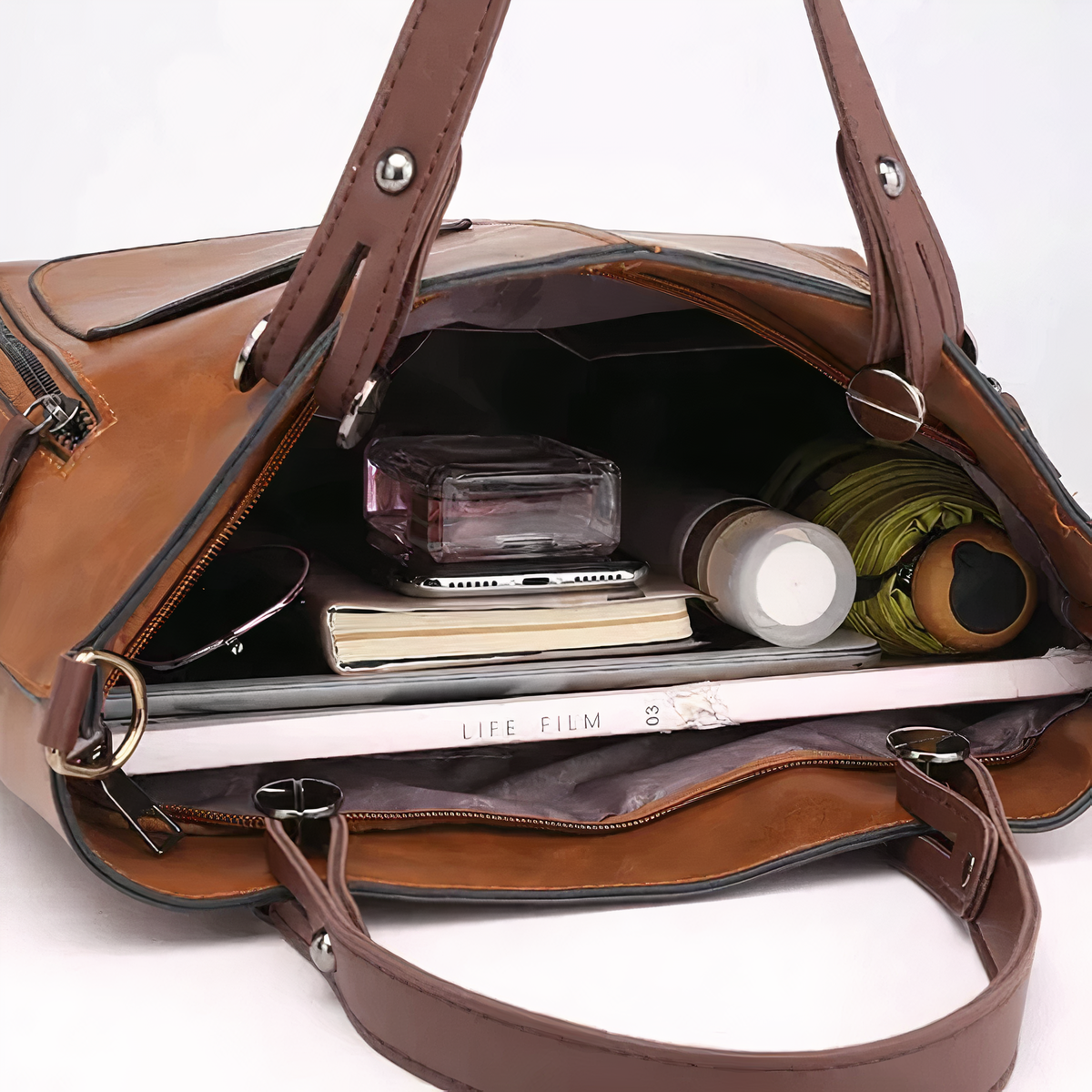 Kessoro women's classic exterior pocket satchel handbag in brown, black and gray