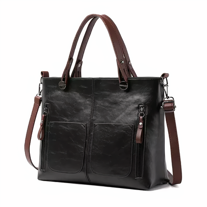 Kessoro women's classic exterior pocket satchel handbag in brown, black and gray