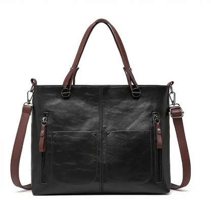 Kessoro women's classic exterior pocket satchel handbag in brown, black and gray
