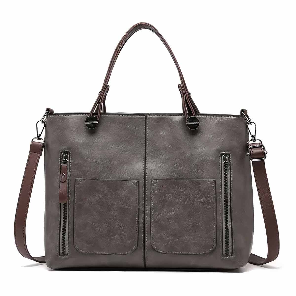 Kessoro women's classic exterior pocket satchel handbag in brown, black and gray