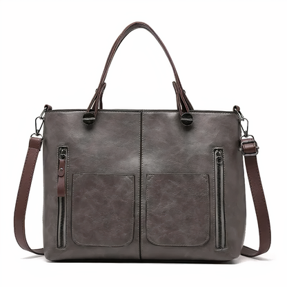 Kessoro women's classic exterior pocket satchel handbag in brown, black and gray