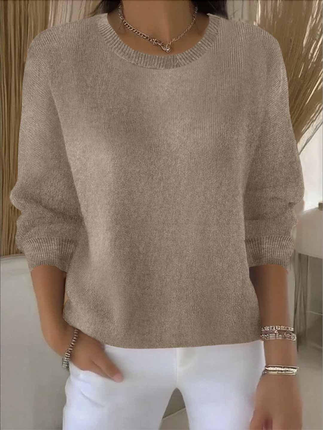 Kessoro women's relaxed round-neck knit sweater in pink, blue, cream, yellow and pastel colourways