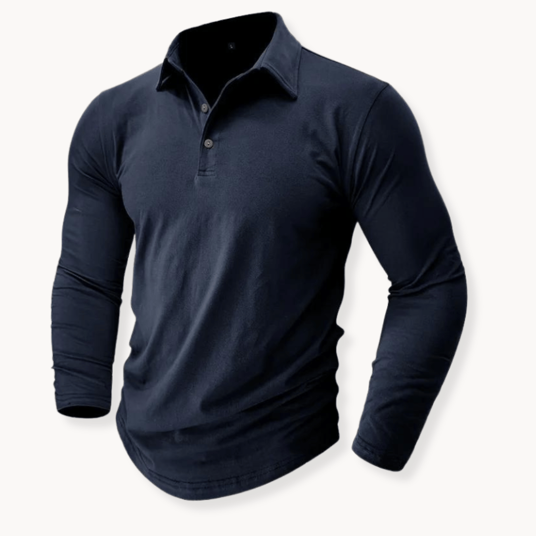 Kessoro men's long-sleeve collared stretch polo in blue, black, brown, grey and green
