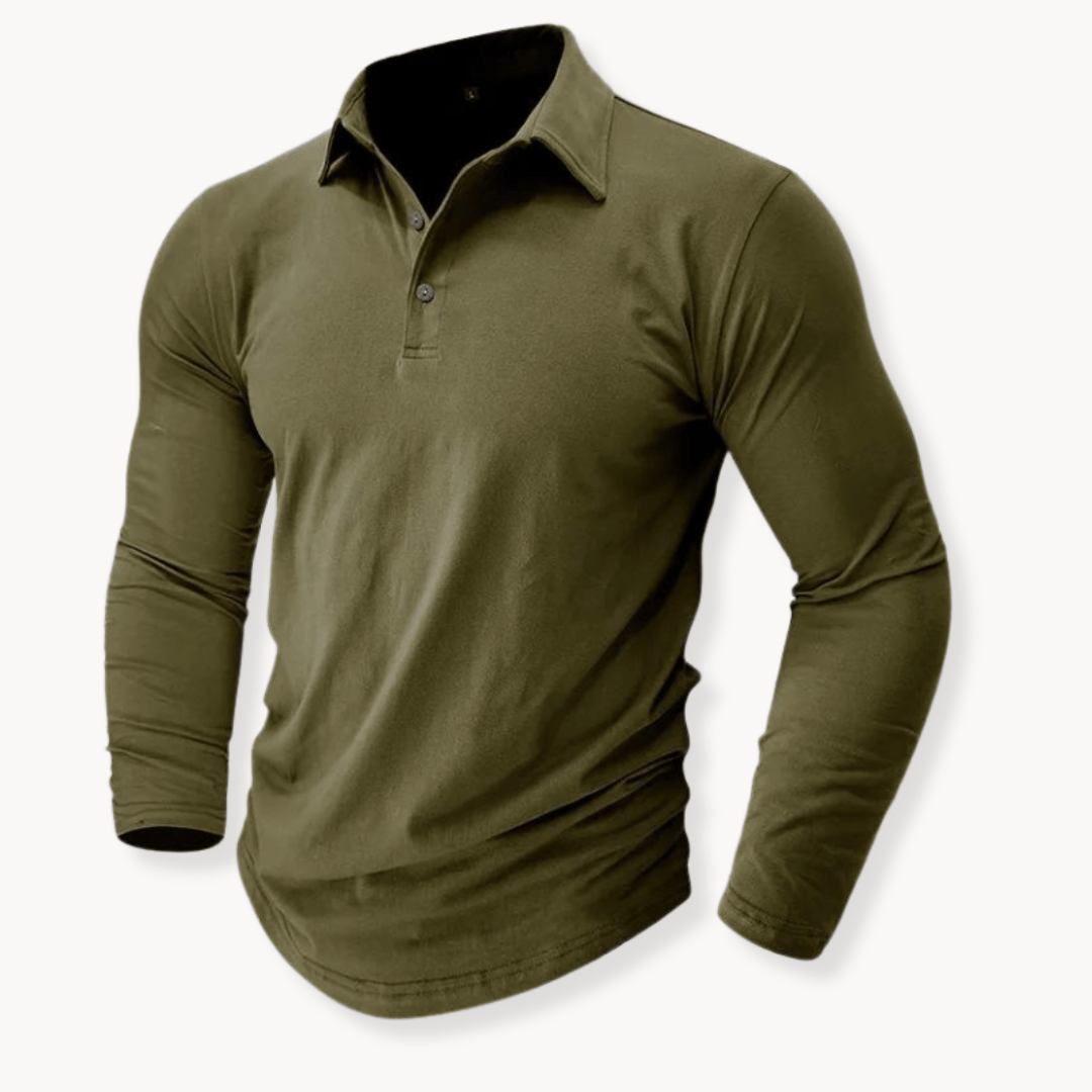 Kessoro men's long-sleeve collared stretch polo in blue, black, brown, grey and green
