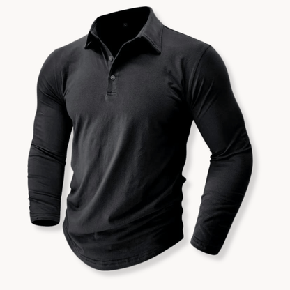 Kessoro men's long-sleeve collared stretch polo in blue, black, brown, grey and green