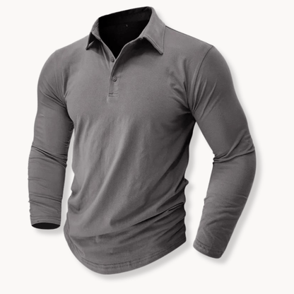 Kessoro men's long-sleeve collared stretch polo in blue, black, brown, grey and green