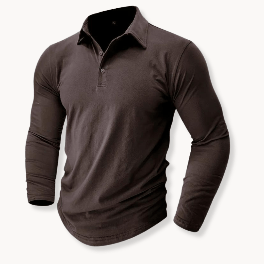 Kessoro men's long-sleeve collared stretch polo in blue, black, brown, grey and green