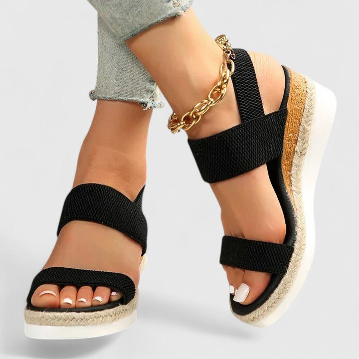 Women's stretch-strap comfort wedge sandals in brown, pink, black, blue and grey — Kessoro, image 3 of 11