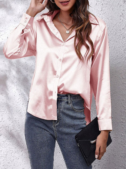 Women's elegant collared long-sleeve blouse in a solid seasonal colourway