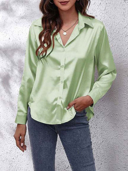 Women's elegant collared long-sleeve blouse in a solid seasonal colourway
