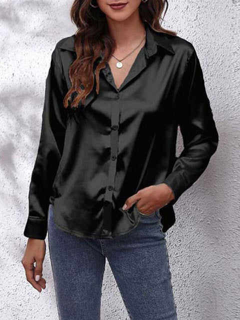 Women's elegant collared long-sleeve blouse in a solid seasonal colourway