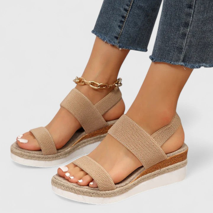 Women's stretch-strap comfort wedge sandals in brown, pink, black, blue and grey — Kessoro, image 4 of 11