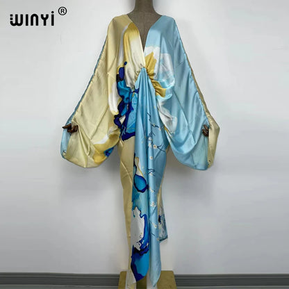 Kessoro Women's Printed V-Neck Long Beach Kimono Robe — view 12