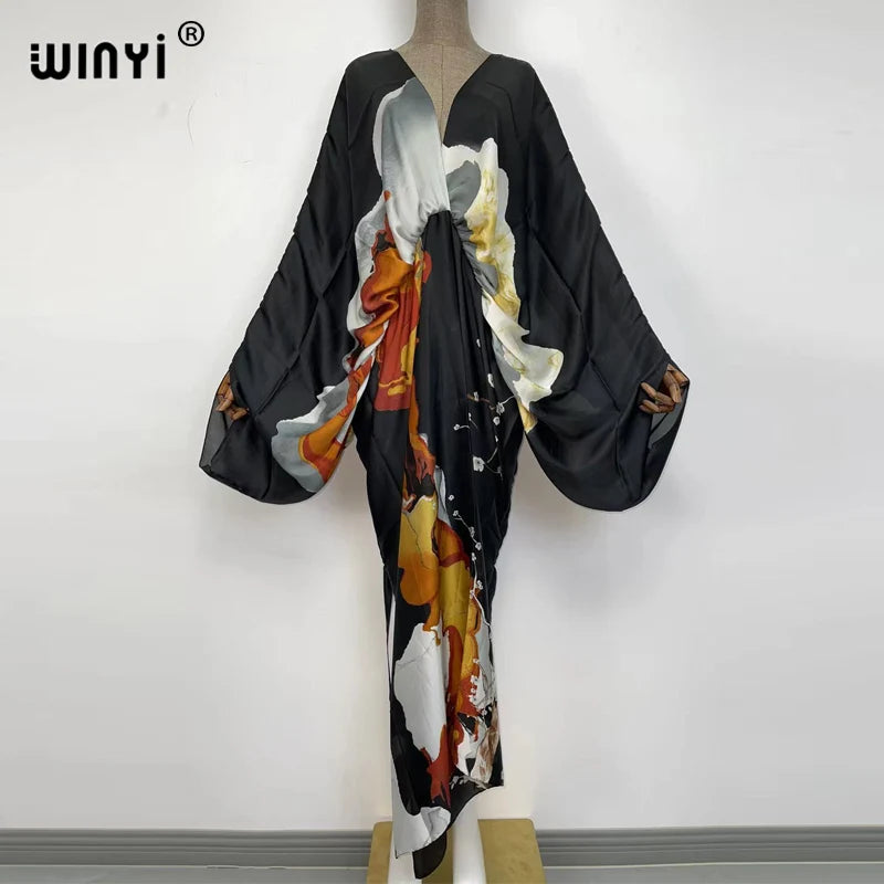 Kessoro Women's Printed V-Neck Long Beach Kimono Robe — view 11