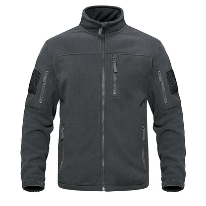Men's zip-up thermal fleece hiking jacket, back view