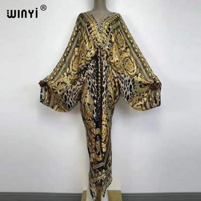 Kessoro Women's Printed V-Neck Long Beach Kimono Robe — view 3