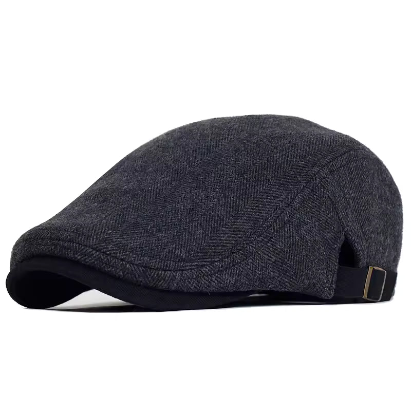 Kessoro unisex wool herringbone flat cap in charcoal, slate gray, taupe and ash gray