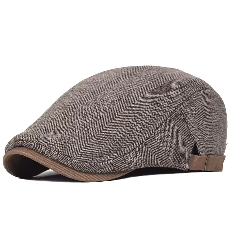 Kessoro unisex wool herringbone flat cap in charcoal, slate gray, taupe and ash gray