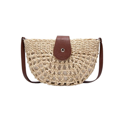 Kessoro women's braided straw compact shoulder bag in beige and brown