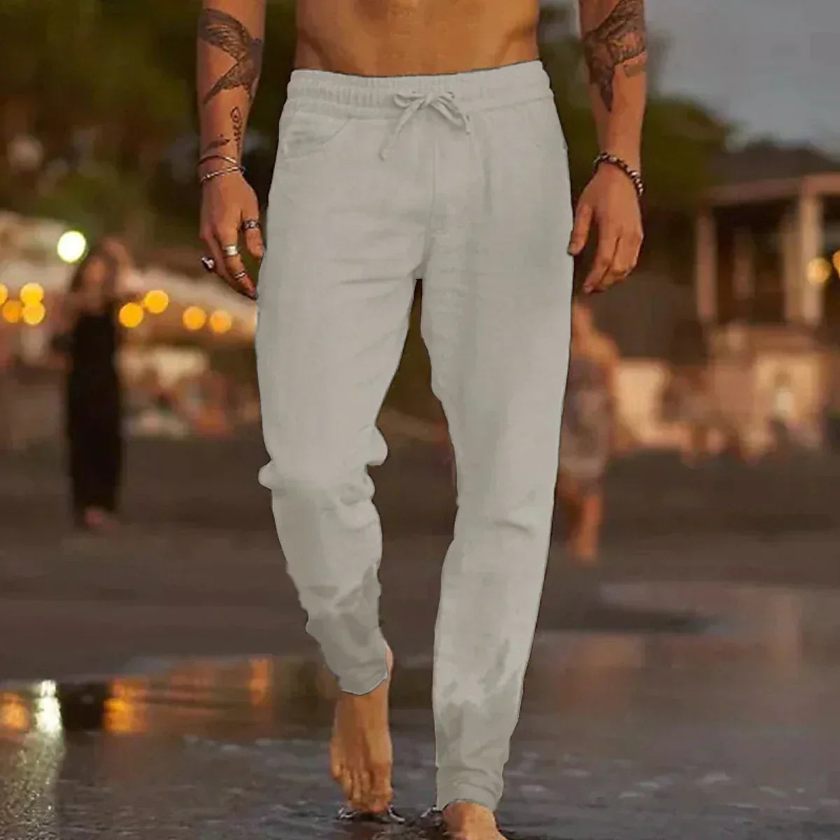 Kessoro women's relaxed fit elastic waist summer trousers in khaki, gray, black, white and blue