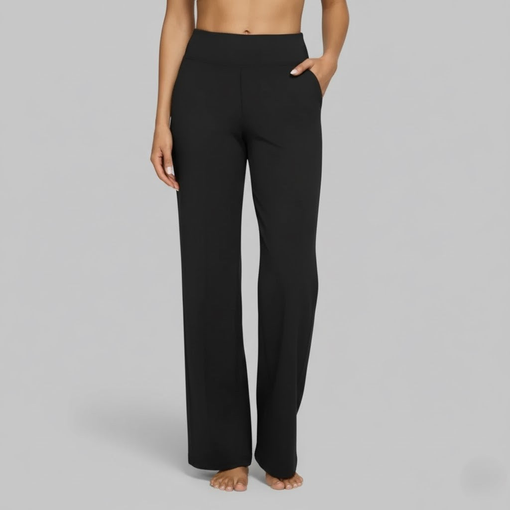 Kessoro Women's High-Waist Stretch Wide-Leg Trousers in taupe, cream, grey and other colourways — flat lay product shot