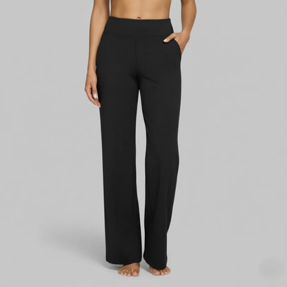 Kessoro Women's High-Waist Stretch Wide-Leg Trousers in taupe, cream, grey and other colourways — flat lay product shot