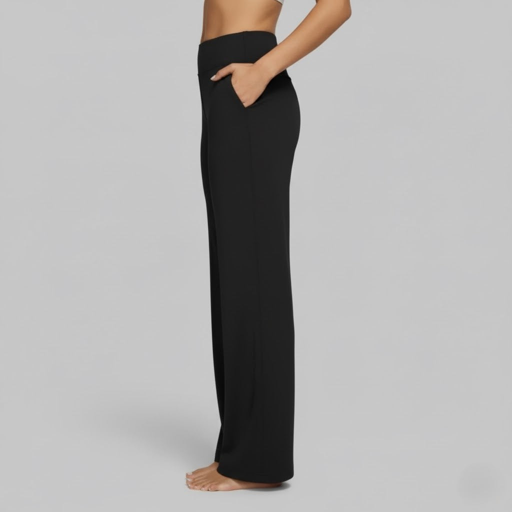 Kessoro Women's High-Waist Stretch Wide-Leg Trousers in taupe, cream, grey and other colourways — three-quarter view