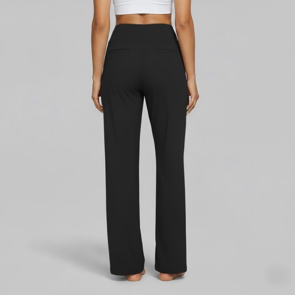 Kessoro Women's High-Waist Stretch Wide-Leg Trousers in taupe, cream, grey and other colourways — texture and stitching detail