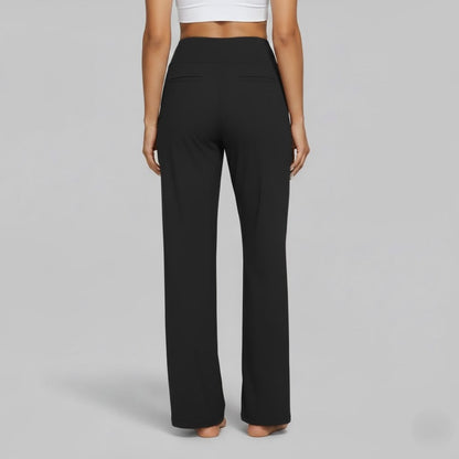 Kessoro Women's High-Waist Stretch Wide-Leg Trousers in taupe, cream, grey and other colourways — texture and stitching detail