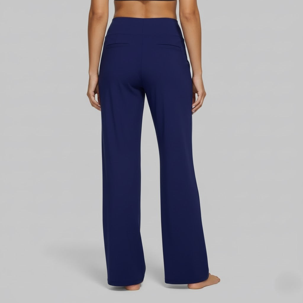Kessoro Women's High-Waist Stretch Wide-Leg Trousers in taupe, cream, grey and other colourways — full-length view