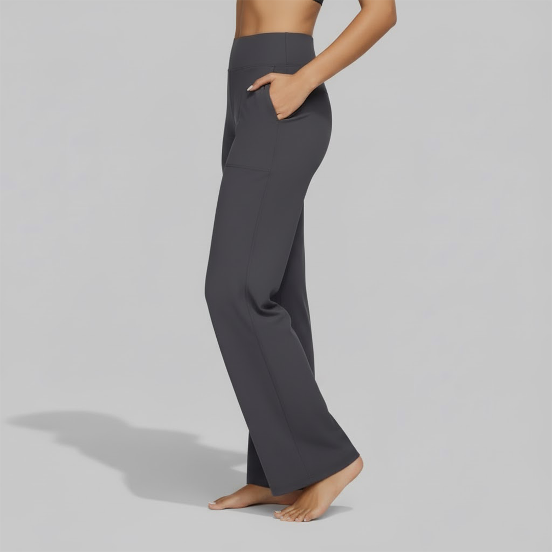 Kessoro Women's High-Waist Stretch Wide-Leg Trousers in taupe, cream, grey and other colourways — worn with a full outfit