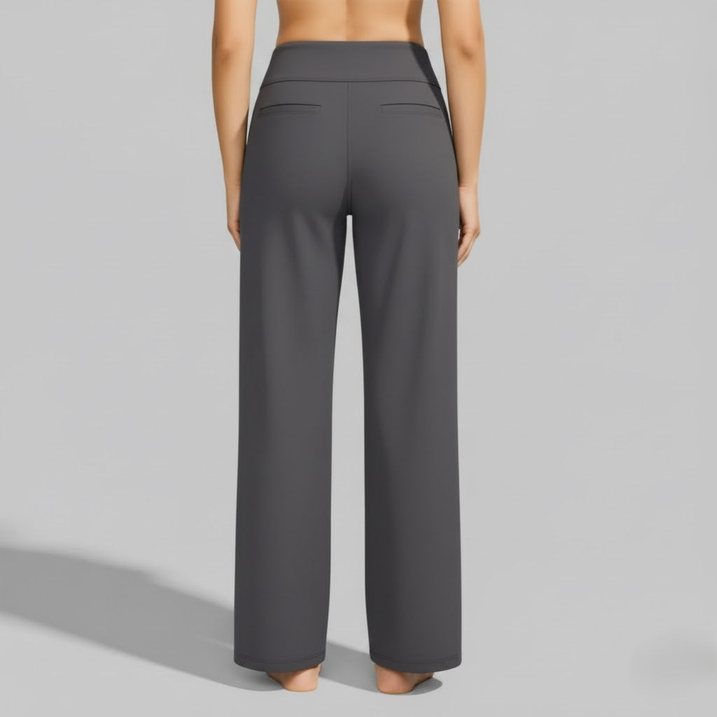 Kessoro Women's High-Waist Stretch Wide-Leg Trousers in taupe, cream, grey and other colourways — side view