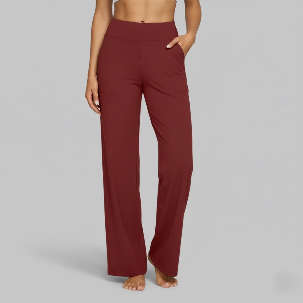 Kessoro Women's High-Waist Stretch Wide-Leg Trousers in taupe, cream, grey and other colourways — front view