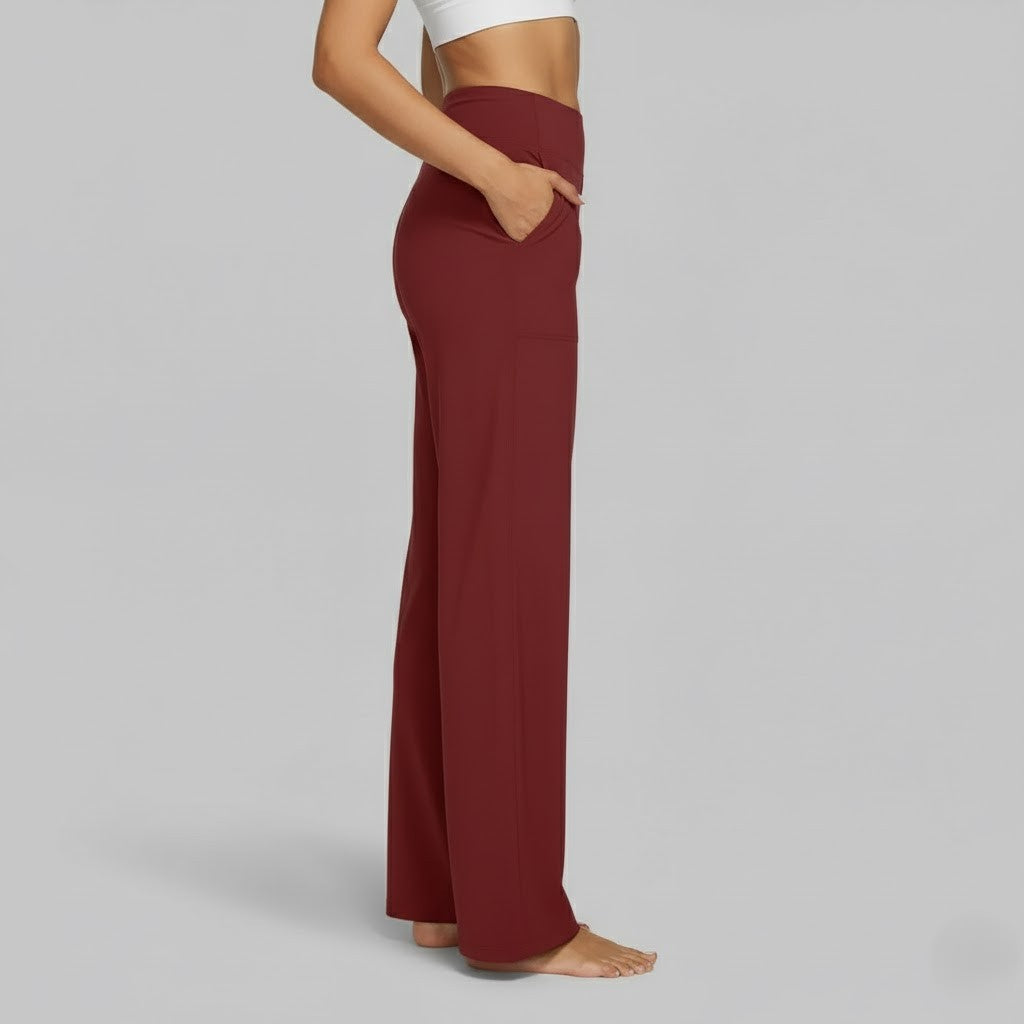 Kessoro Women's High-Waist Stretch Wide-Leg Trousers in taupe, cream, grey and other colourways — side view
